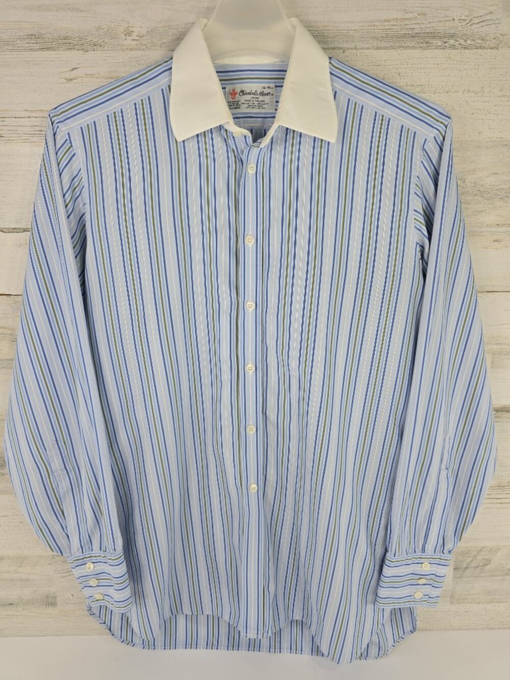 Turnbull & Asser Blue Stripe Shirt White Collar Men’s 16 Luxury Dress Shirt flaw